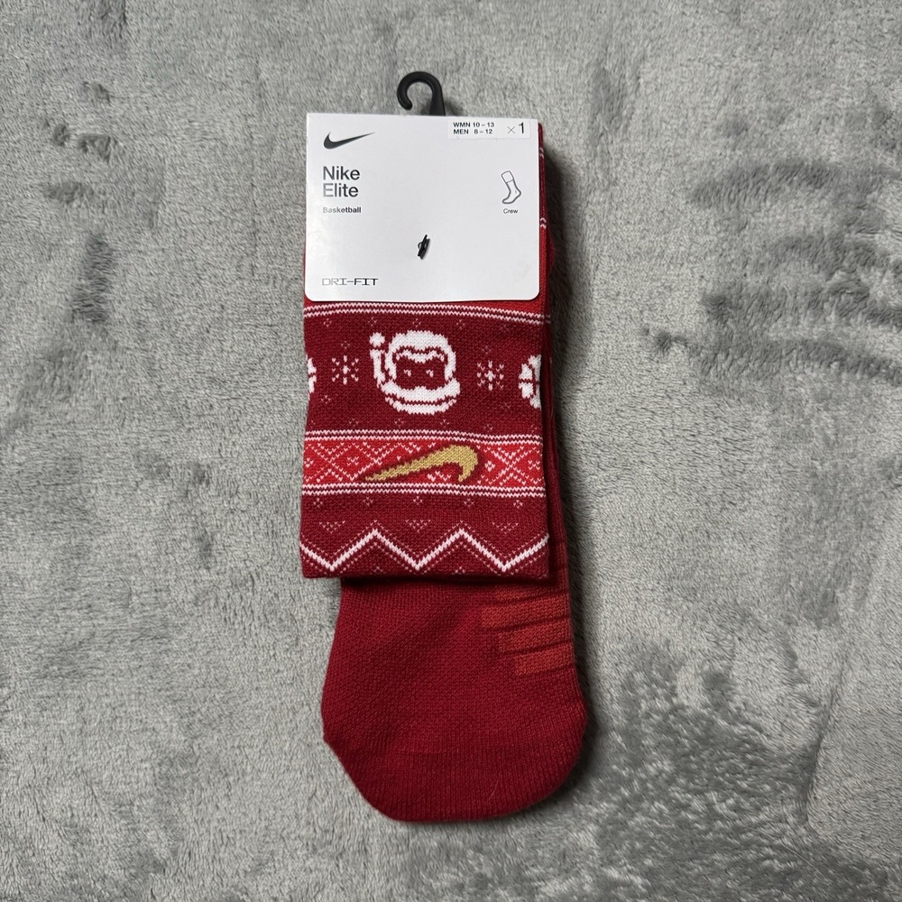 Nike Elite Basketball Crew Socks Mens L Sz 8-12 Christmas Holiday Red SX7866-687